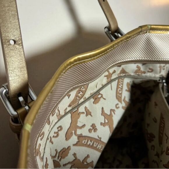 SALE! Gold Longchamp Medium Tote GUC - Picture 7 of 12
